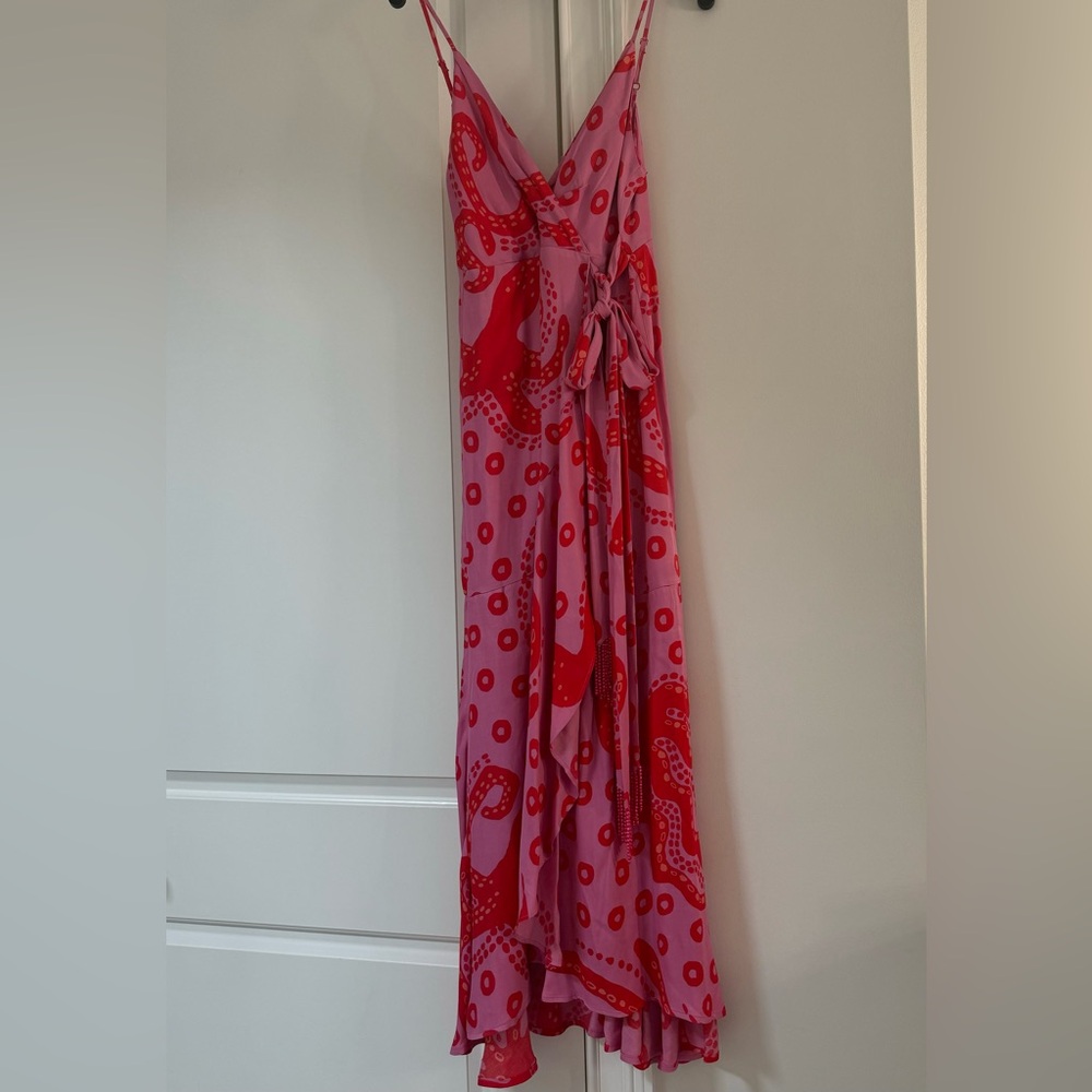 FARM Rio Red and Pink Spaghetti Strap Sundress